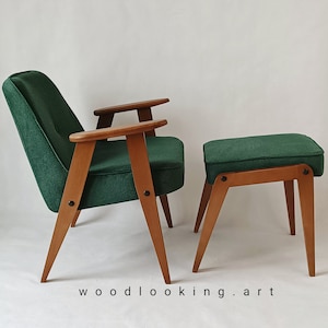 Original polnische Fußstütze und Sessel Modell 366, entworfen von J. Chierowski, Polen, 1960. Möbel aus der Mitte des Jahrhunderts.