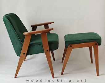 Original Polish footrest and armchair model 366, designed by J. Chierowski, Poland, 1960. Mid-Century furniture.