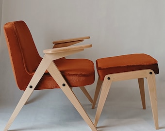 Polish footrest and Polish mid-century armchair "Bunny" model 300-177, designed by J. Chierowski, Poland, 1960. Personalization