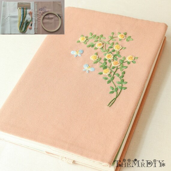 Book Cover Embroidery Kit for Beginner Rose Notebook Cover Etsy