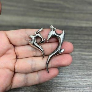 925 Sterling Silver Couple Necklace Pendants – Interlocking Heart Pendants with Tribal Style, Set of 2 Handmade Charms, Matching Jewelry