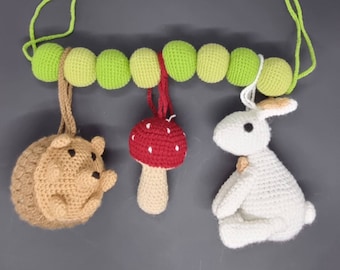 Baby Pram/Car seat Toy with crochet balls chain - Woodland animals