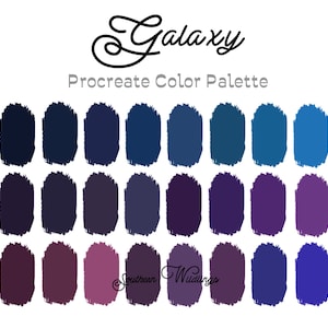 Paleta de colores Galaxy Procreate, tonos azul y morado, archivo de muestras de Procreate