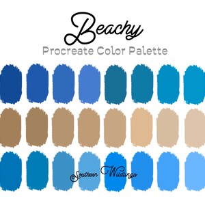 Beachy Procreate color palette, soft blue & brown colors, Procreate swatches file