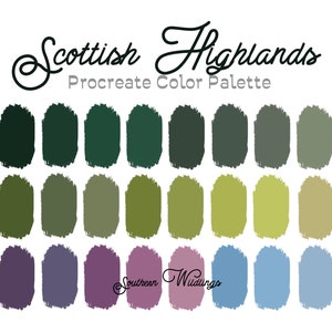 Scottish Highlands Procreate color palette, soft colors, Procreate swatches file