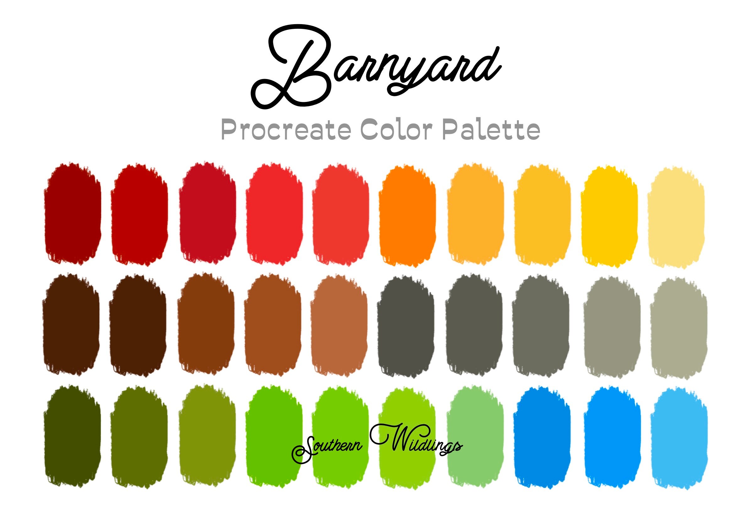 Barnyard Procreate Color Palette, Primary Colors & Browns, Procreate ...
