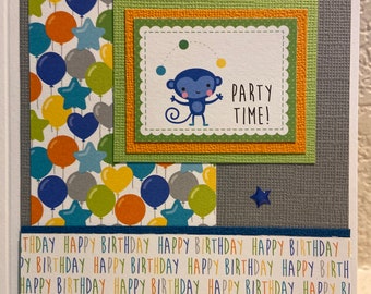 Handmade Happy Birthday Party Monkey Card