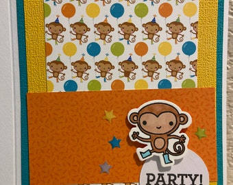 Handmade Happy Birthday Party Monkey Card