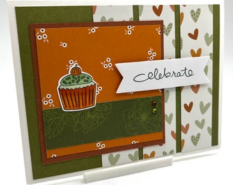 Handmade Celebrate card with cupcake pumpkin birthday heart