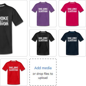 Pu&ograve; includere: Una collezione di magliette a maniche corte in vari colori, tra cui nero, viola, rosso e blu. Ogni maglietta presenta la scritta bianca "DAD JOKE SURVIVOR" sul petto, rendendole una scelta di abbigliamento umoristica.