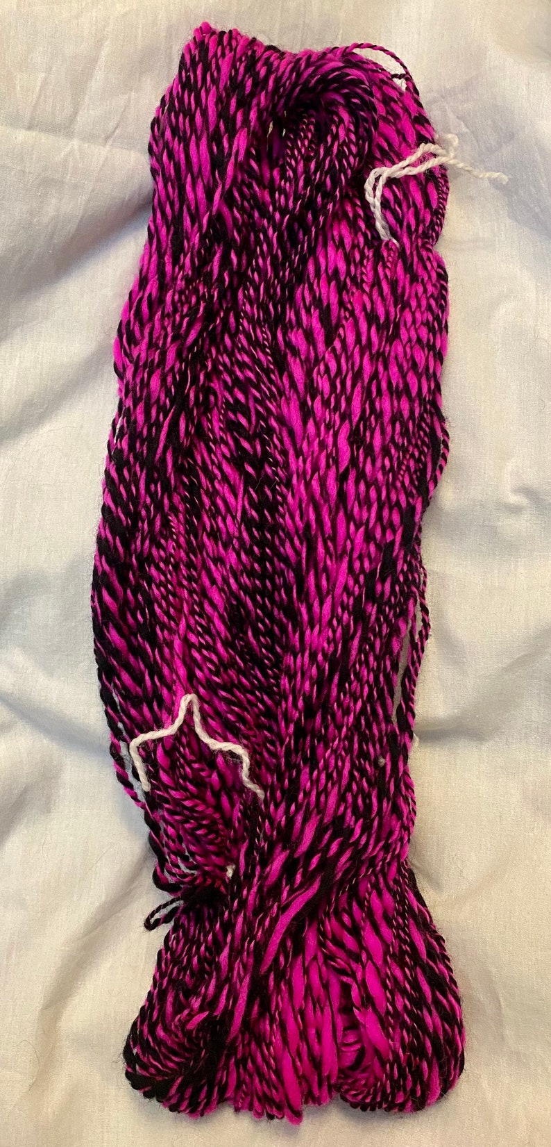 Merino Wool Art Yarn Pink and Black Homespun Yarn