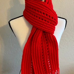 Red Handmade Long Crochet Scarf