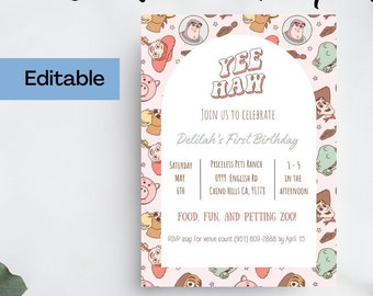 Invitación de cumpleaños editable de Toy Story rosa, digital e imprimible