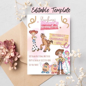 Pink cowgirl Birthday invite, Toy Story Birthday Invitation, Pink Toy Story Invite, Digital and Printable Jessie woody and bullseye