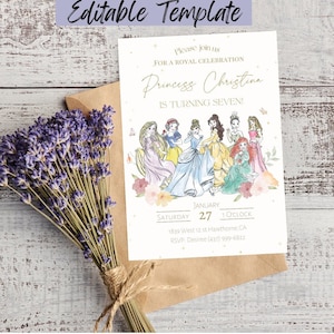 Editable Princess Birthday Invitation, Digital and Printable Disney Princesses Invite