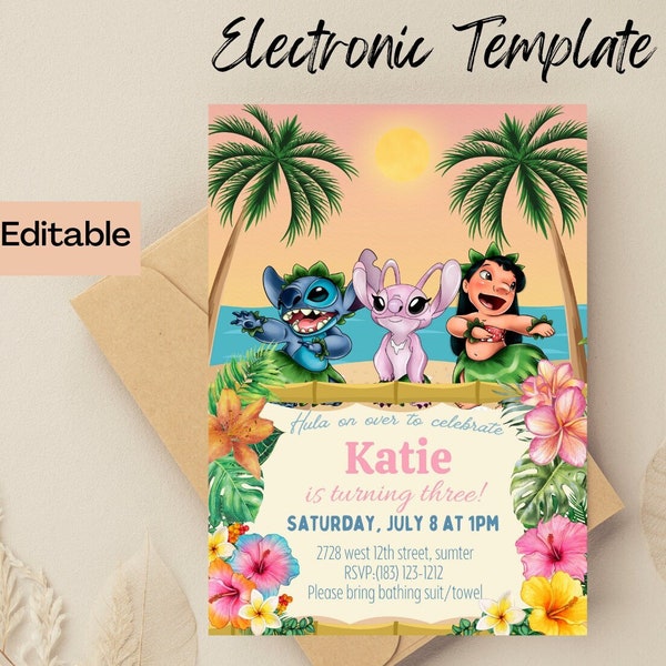 Angel, Lilo, and Stitch Birthday Invitation Lilo and Stitch Digital Invitation