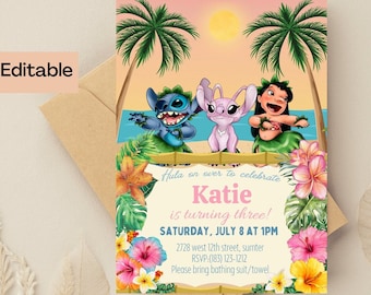 Angel, Lilo, and Stitch Birthday Invitation Lilo and Stitch Digital Invitation