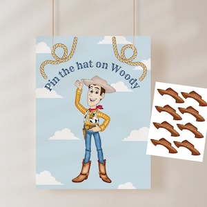 Printable Woody Party Game, Pin the hat on Woody, Pin the tail game, party games, party favors, Digital Poster
