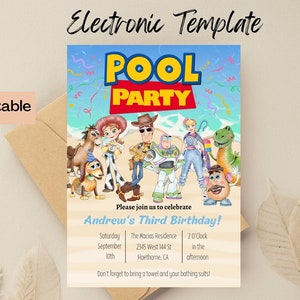 Digital and Printable Toy Story Pool Party Birthday Invitation, Digital and Printable Invitation