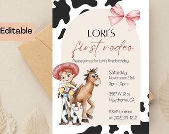 Toy Story Birthday Invitation, Jessie and Bullseye Digital and Printable Invitation, First Rodeo, Cowprint, Cowgirl Invite