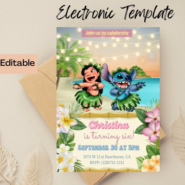 Lilo and Stitch Birthday Invitation, Digital and Printable Invite