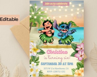 Lilo and Stitch Birthday Invitation, Digital and Printable Invite