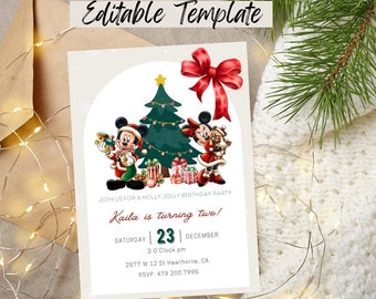 Editable Mickey and Minnie Christmas Birthday Invitation, Digital and Printable Mickey and Minnie Disney Winter Invite
