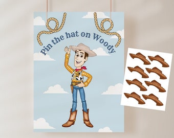 Printable Woody Party Game, Pin the hat on Woody, Pin the tail game, party games, party favors, Digital Poster
