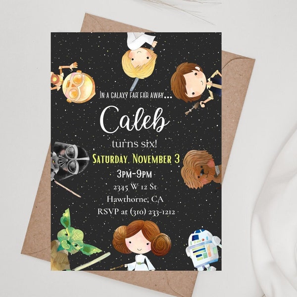 Star Wars Birthday Invitation, Digital and Printable Invitation, watercolor