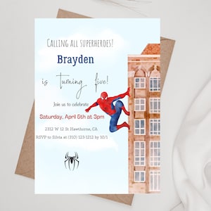 Spider-Man Birthday Invitation, Digital and Printable Superhero Invite, Watercolor