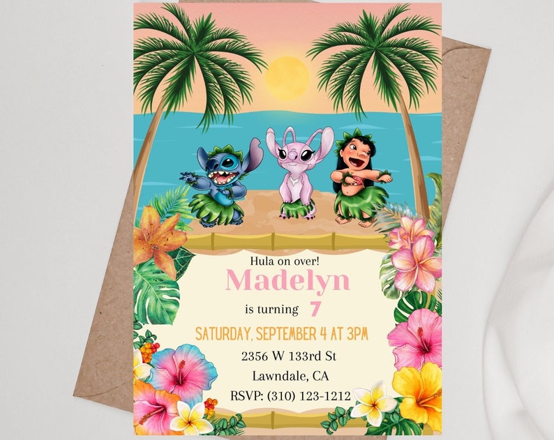 Angel Lilo and Stitch Birthday Invitation Lilo and Stitch Digital Invitation