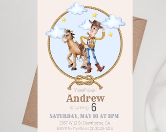 Toy Story Birthday Invitation, Digital and Printable Woody and Bullseye Invite