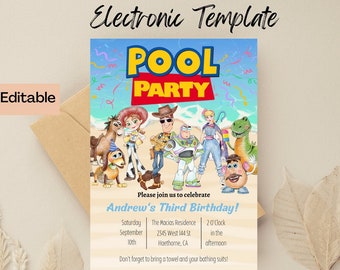 Digitale en afdrukbare Toy Story Pool Party verjaardagsuitnodiging, digitale en afdrukbare uitnodiging