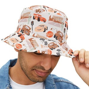 Kids & Adult Disney Cars Bucket Hat - Lightning McQueen and Tow Mater - Disney Park Hat for Kids and Adults, Disney Character Cap,Theme Park