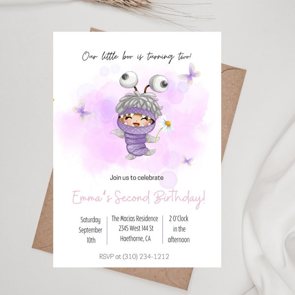 Monsters Inc Birthday Invitation, Digital and Printable, Our little boo is turning two invite