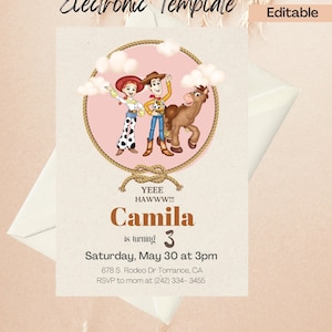 Girl Toy Story Birthday Invitation with Jessie Woody and Bullseye Digital and Printable Invitation