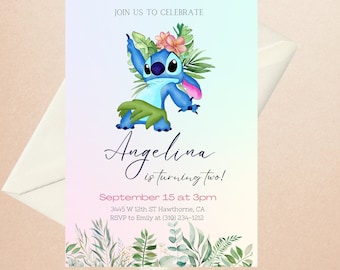 Stitch Birthday Invitation. Digital and Printable Stitch Invitation For Boys and Girls Hawaiian Theme