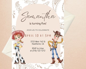 Toy Story Birthday Invitation, woody and Jessie invite, Digital and Printable