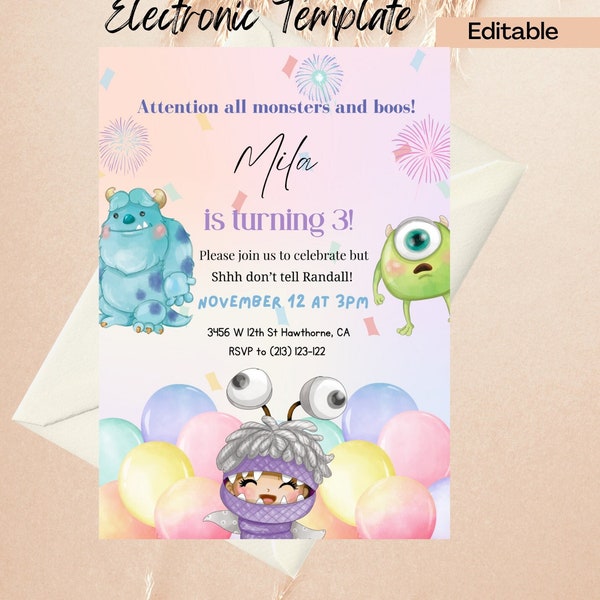 Monsters Inc Geburtstagseinladung, digitale und druckbare Monsters Inc Invite