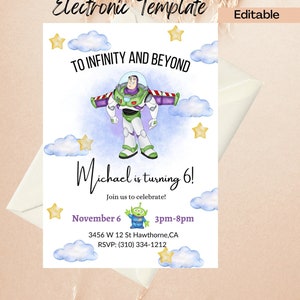 Buzz Lightyear Birthday Invitation, Digital and Printable Invite, Toy Story