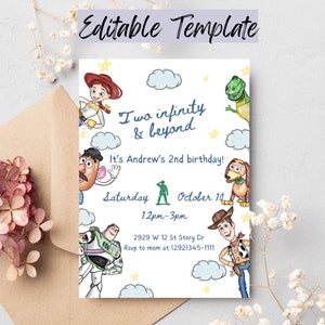 Editable Two Infinity Toy Story Birthday Invitation, Digital and Printable Invitation, Woody and Buzz Invite