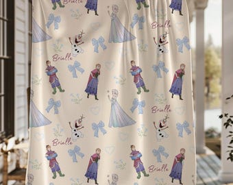 Manta de terciopelo, manta de terciopelo personalizada de Anna y Elsa Frozen, manta de felpa suave, ropa de cama Frozen personalizada, manta de regalo para niños