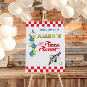 Pizza Planet Toy Story Welcome Sign, Buzz and Aliens Digital Welcome Poster