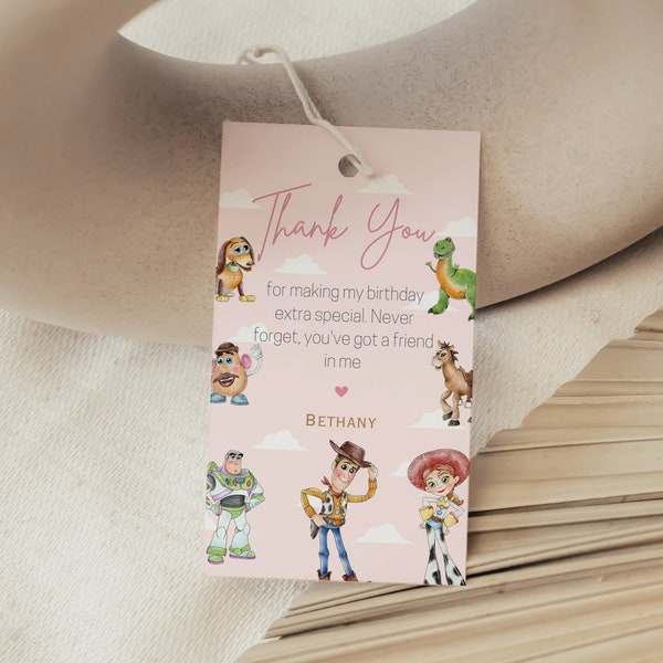 Pink Jessie, Woody, Buzz, and Bullseye, Toy Story Birthday Thank You Tags, Printable thank you tags, Cowgirl Party, Rodeo