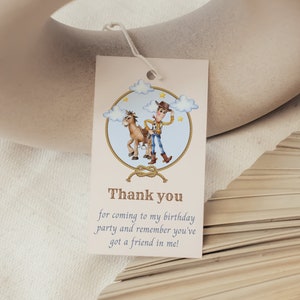 Woody und Bullseye, Toy Story Geburtstag Danke Tags, Printable Dankeschön Tags, Cowboy Party, Rodeo