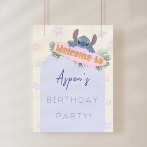 Poster di benvenuto di Lilo e Stitch, cartello di benvenuto di compleanno, poster Lilo e Stitch digitale e stampabile