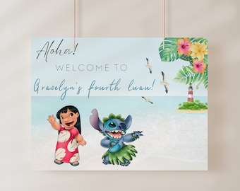 Póster de bienvenida de Lilo y Stitch, Cartel de bienvenida de cumpleaños, Póster digital e imprimible de Lilo y Stitch