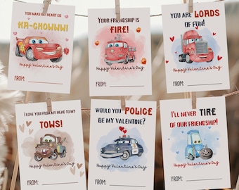 Cars Valentines Day Card, Tags for Valentine, Kids Funny Valentine Cards for school, Lightning Mcqueen and Tow Mater Valentines Day Tags