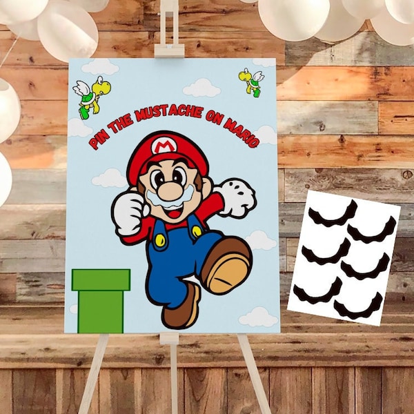 Digital Super Mario Party Games, Printable Pin the mustache on Mario Party Game, Super Mario Poster