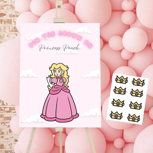 Super Mario Party Games, Princess Peach Poster, Printable Pin the crown on Princess Peach Party Game, Pink Birthday Party Poster